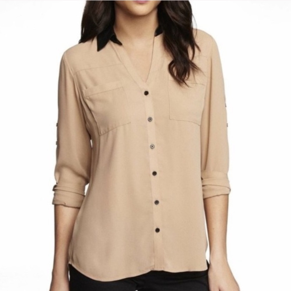 Express Tan Leather Collar Portofino Dress Shirt